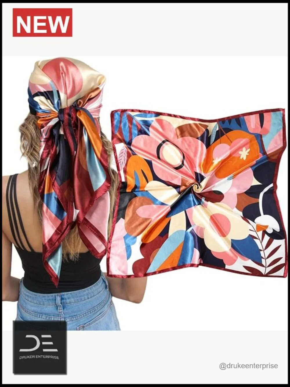 Large Satin Silk Scarf - Hair Bandana, Sleeping Wrap, Multi-Way